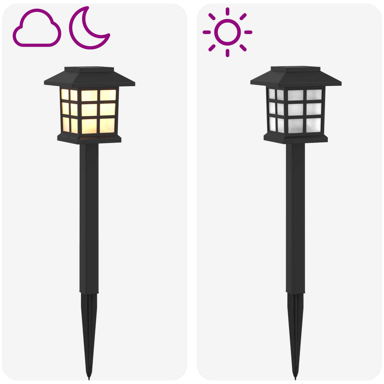 vidaXL Outdoor Solar Lights with Ground Spike 6 pcs Warm White 38.5 cm - Black
