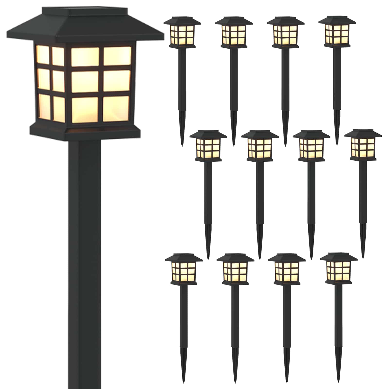 vidaXL Outdoor Solar Lights with Ground Spike 12 pcs Warm White PP - Black - 38.5 cm