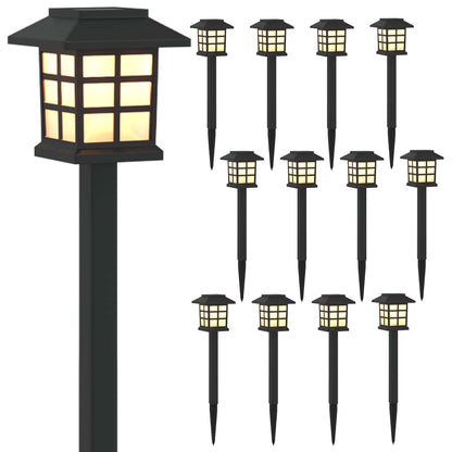 vidaXL Outdoor Solar Lights with Ground Spike 12 pcs Warm White PP - Black - 38.5 cm