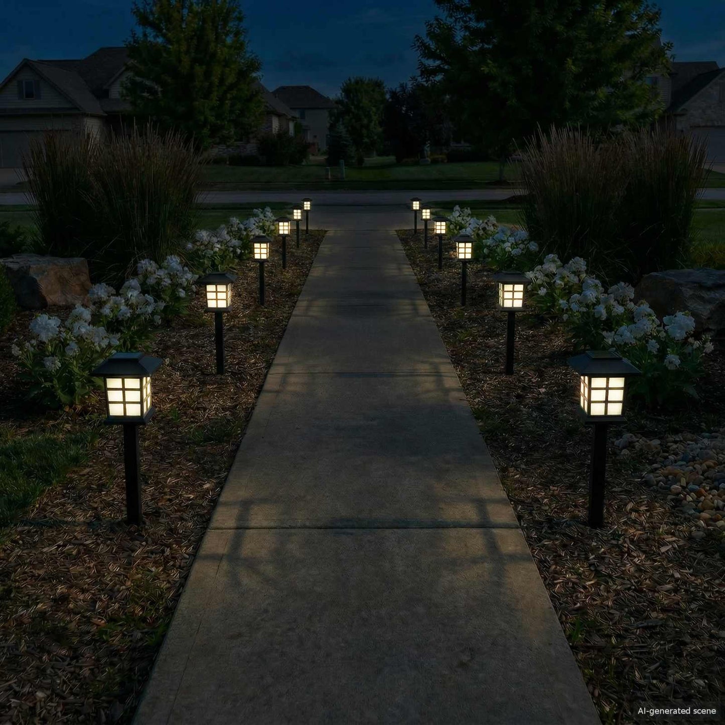vidaXL Outdoor Solar Lights with Ground Spike 24 pcs Warm White PP - Black - 38.5 cm