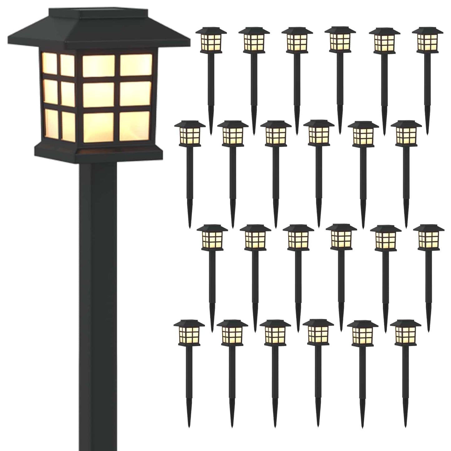vidaXL Outdoor Solar Lights with Ground Spike 24 pcs Warm White PP - Black - 38.5 cm