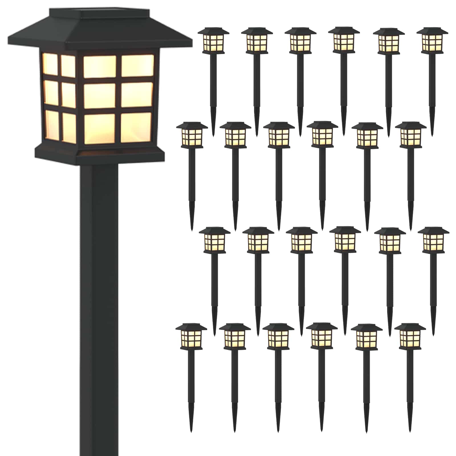 vidaXL Outdoor Solar Lights with Ground Spike 24 pcs Warm White PP - Black - 38.5 cm