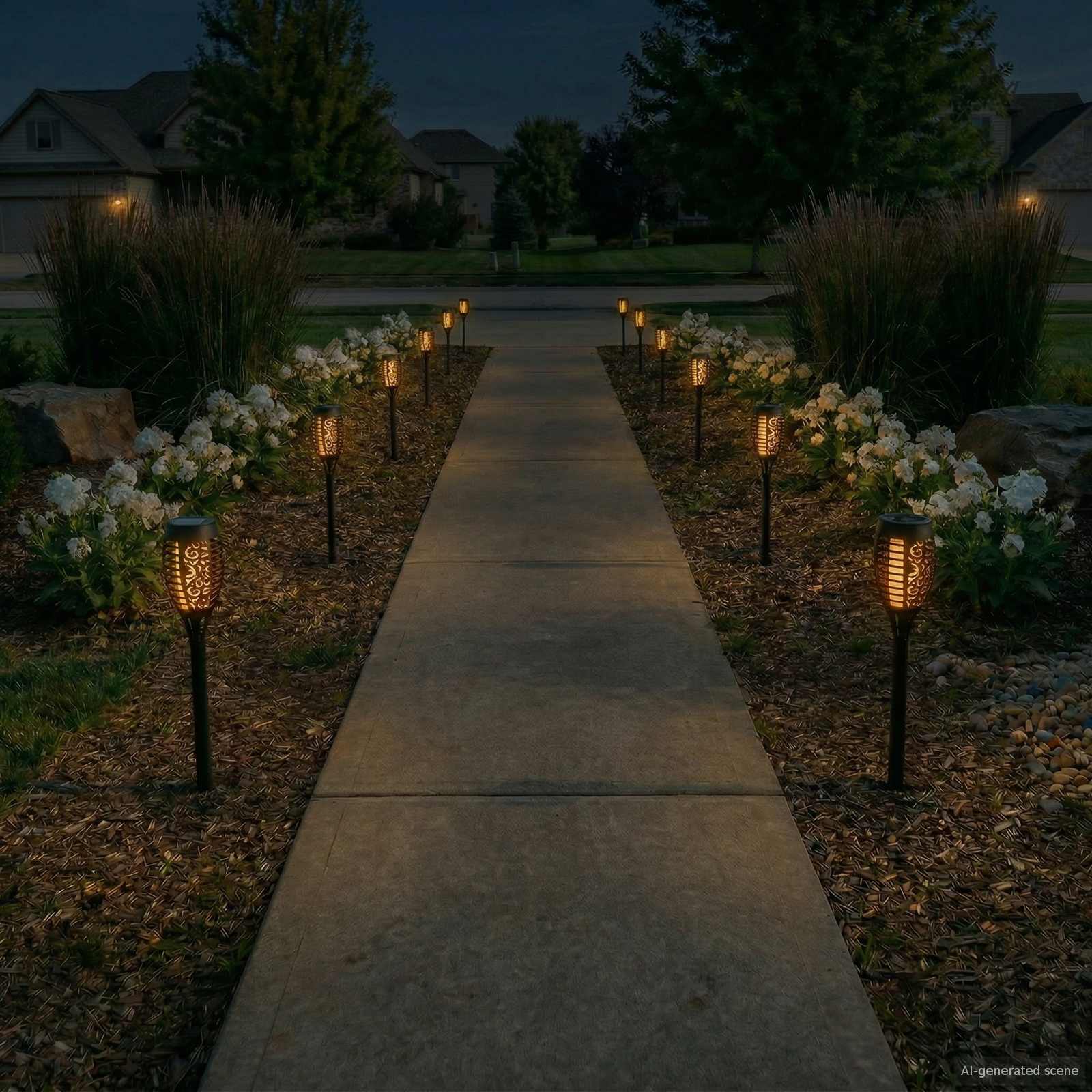 vidaXL Outdoor Solar Lights with Ground Spike 12 pcs Warm White ABS - Black - 47.5 cm