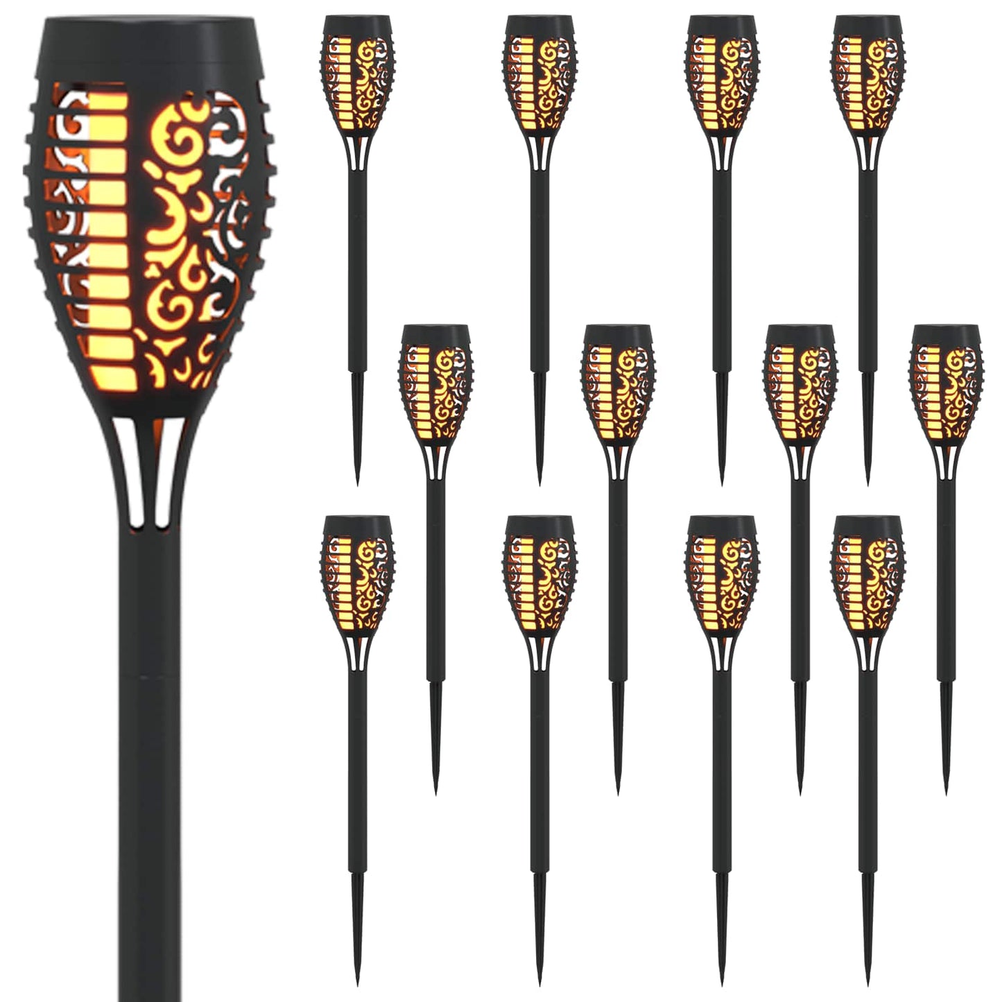 vidaXL Outdoor Solar Lights with Ground Spike 12 pcs Warm White ABS - Black - 47.5 cm