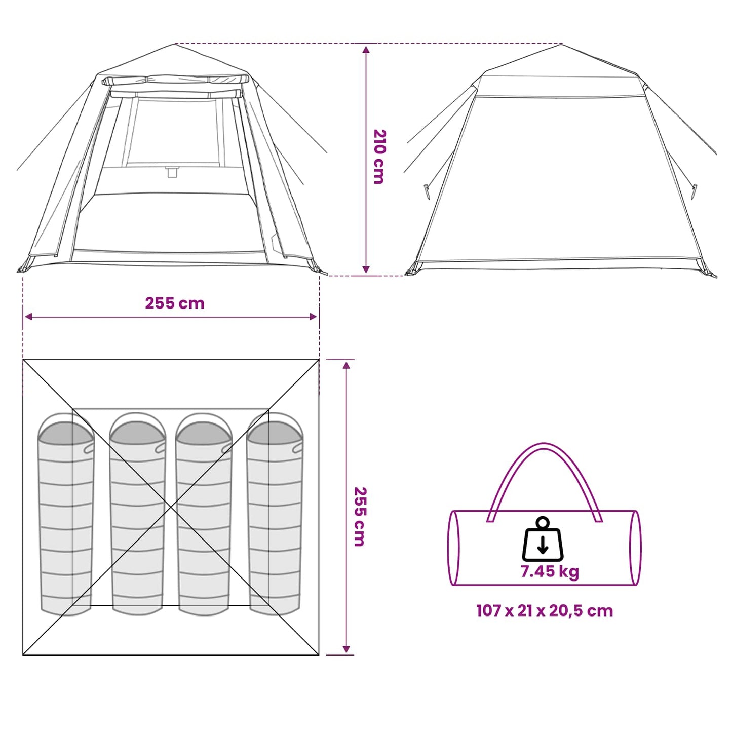 vidaXL Fishing Tent Quick Release 4-Person Light Camouflage - Multicolour - 42204