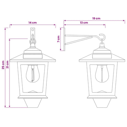 vidaXL Wall Mount Lamp with LED Bulb 2 pcs Black 19 x 14 x 25 cm