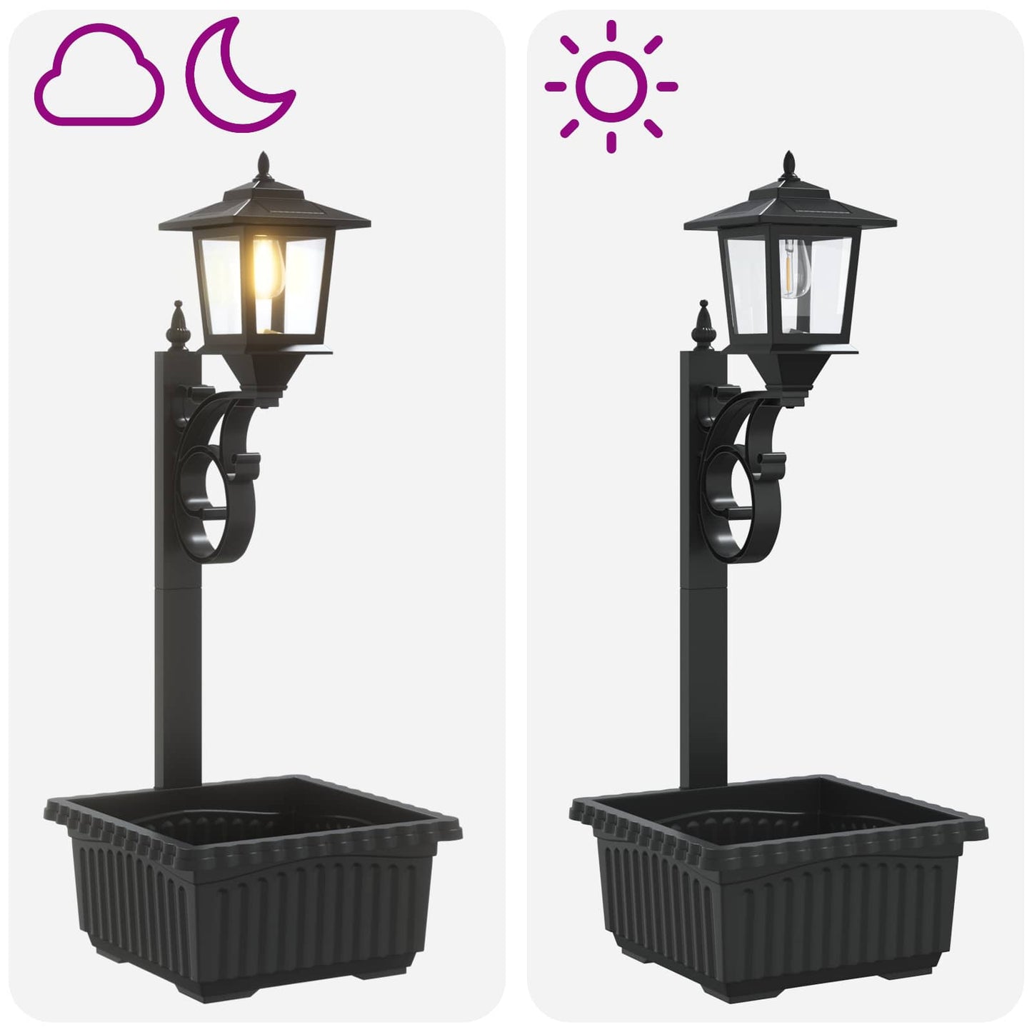 vidaXL Bollard Light with Planter Black 29 x 28 x 74 cm ABS and PP