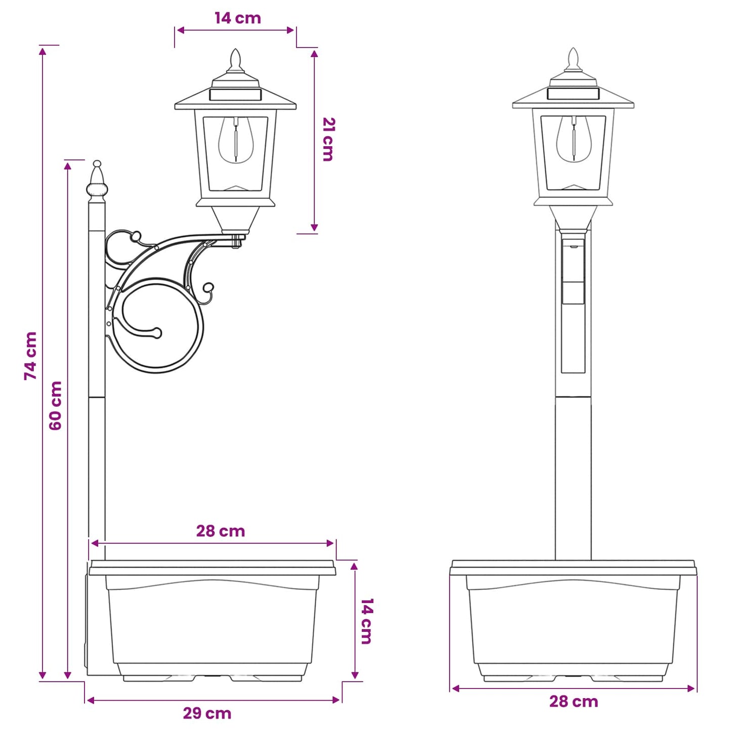 vidaXL Bollard Light with Planter Black 29 x 28 x 74 cm ABS and PP
