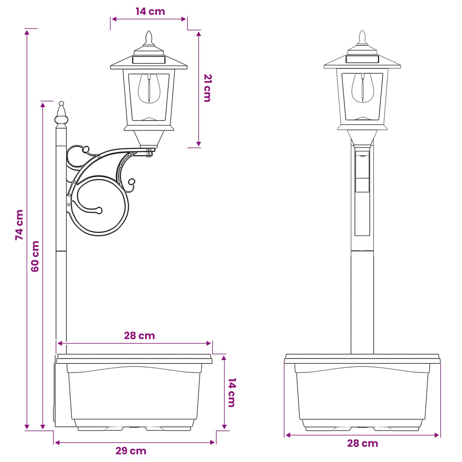 vidaXL Bollard Light with Planter Black 29 x 28 x 74 cm ABS and PP