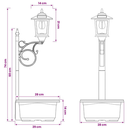 vidaXL Bollard Light with Planter Black 29 x 28 x 74 cm ABS and PP
