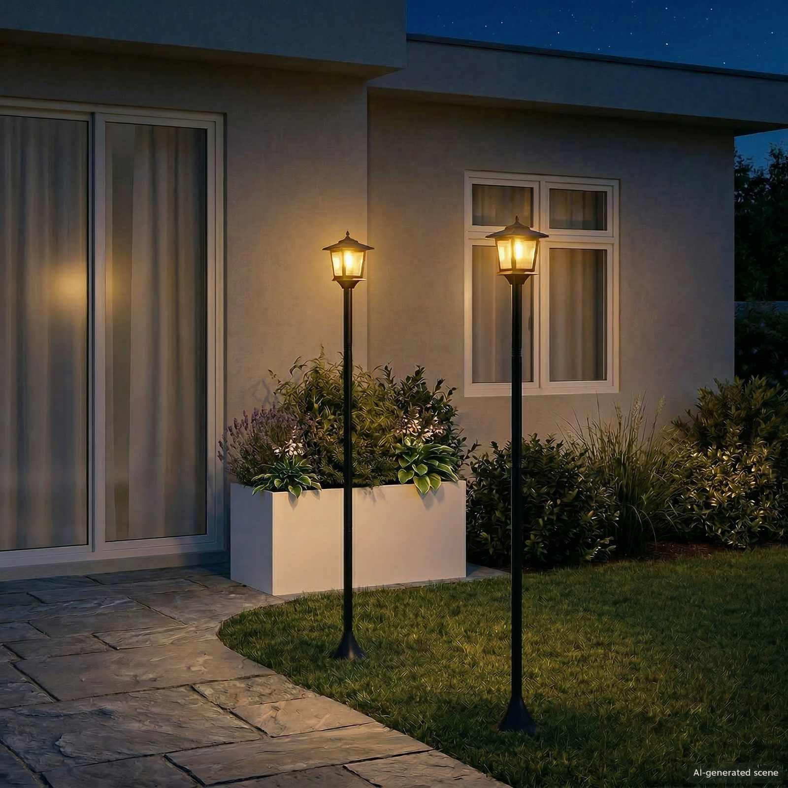 vidaXL Lamp Post Set with LED Bulb 2 pcs Black 16 x 16 x 156 cm