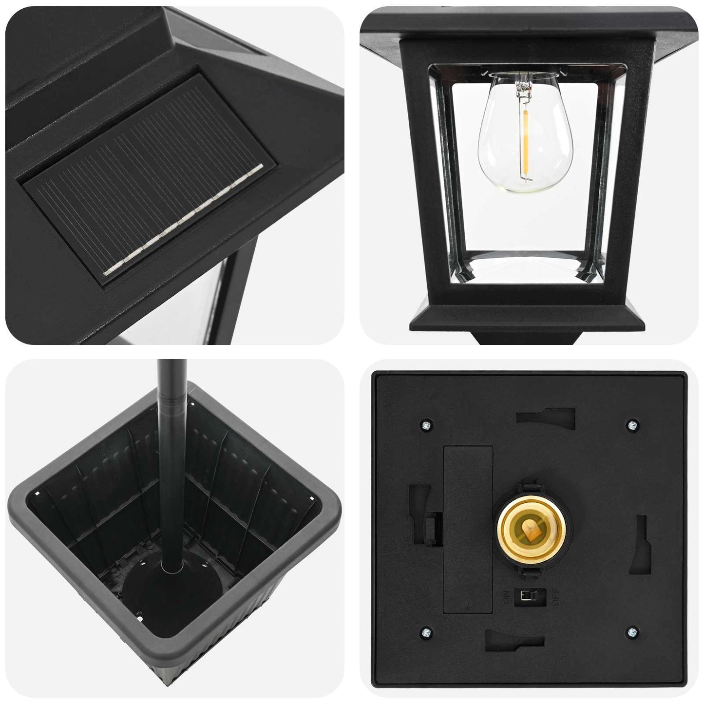 vidaXL Solar Lamp Post with Planter Black 32 x 32 x 158 cm