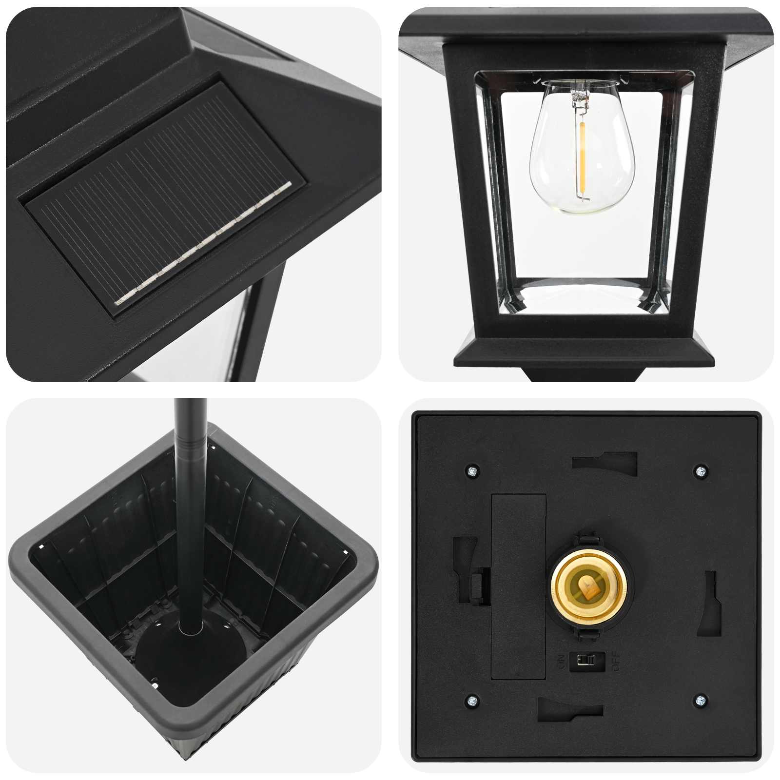 vidaXL Solar Lamp Post with Planter Black 32 x 32 x 158 cm