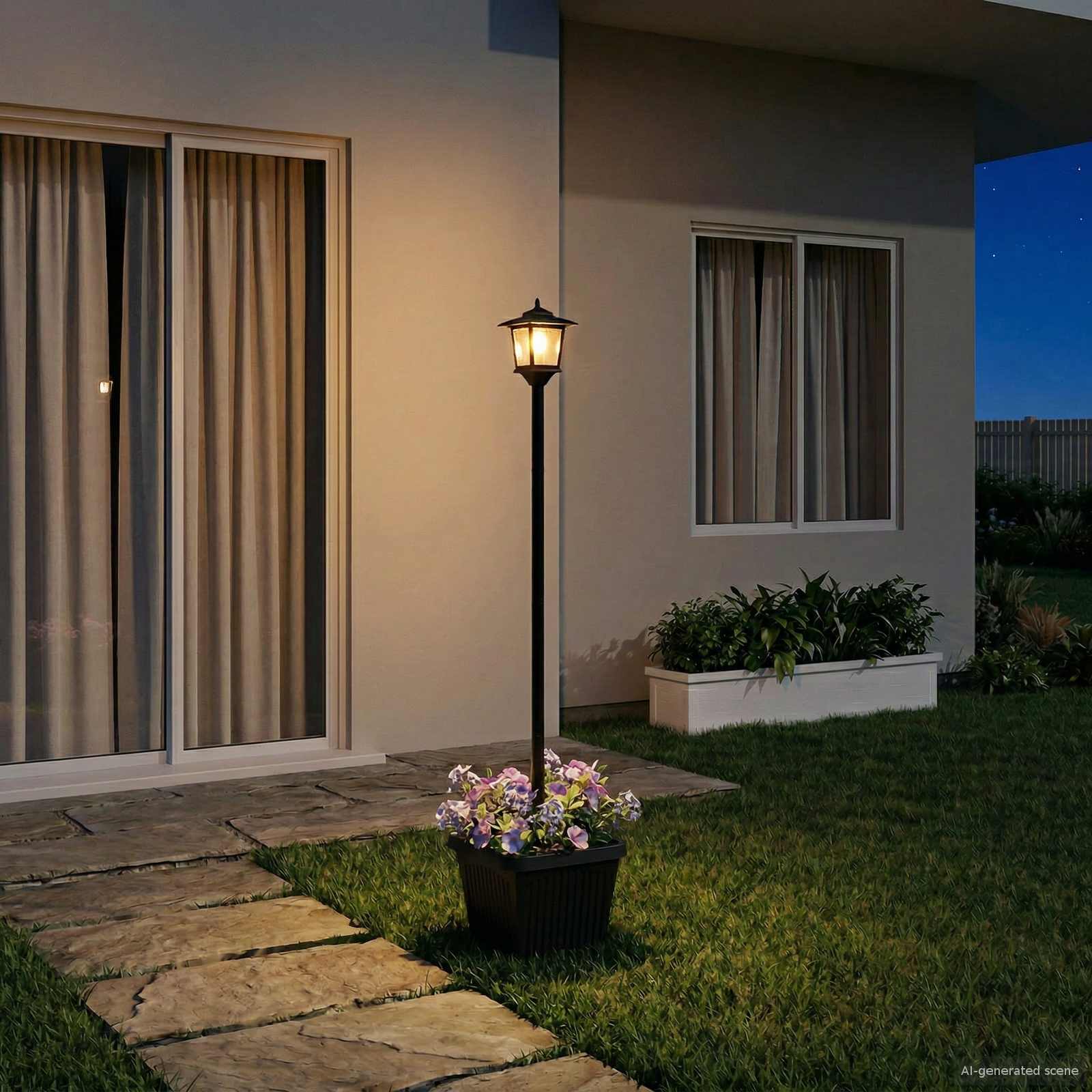 vidaXL Solar Lamp Post with Planter Black 32 x 32 x 158 cm