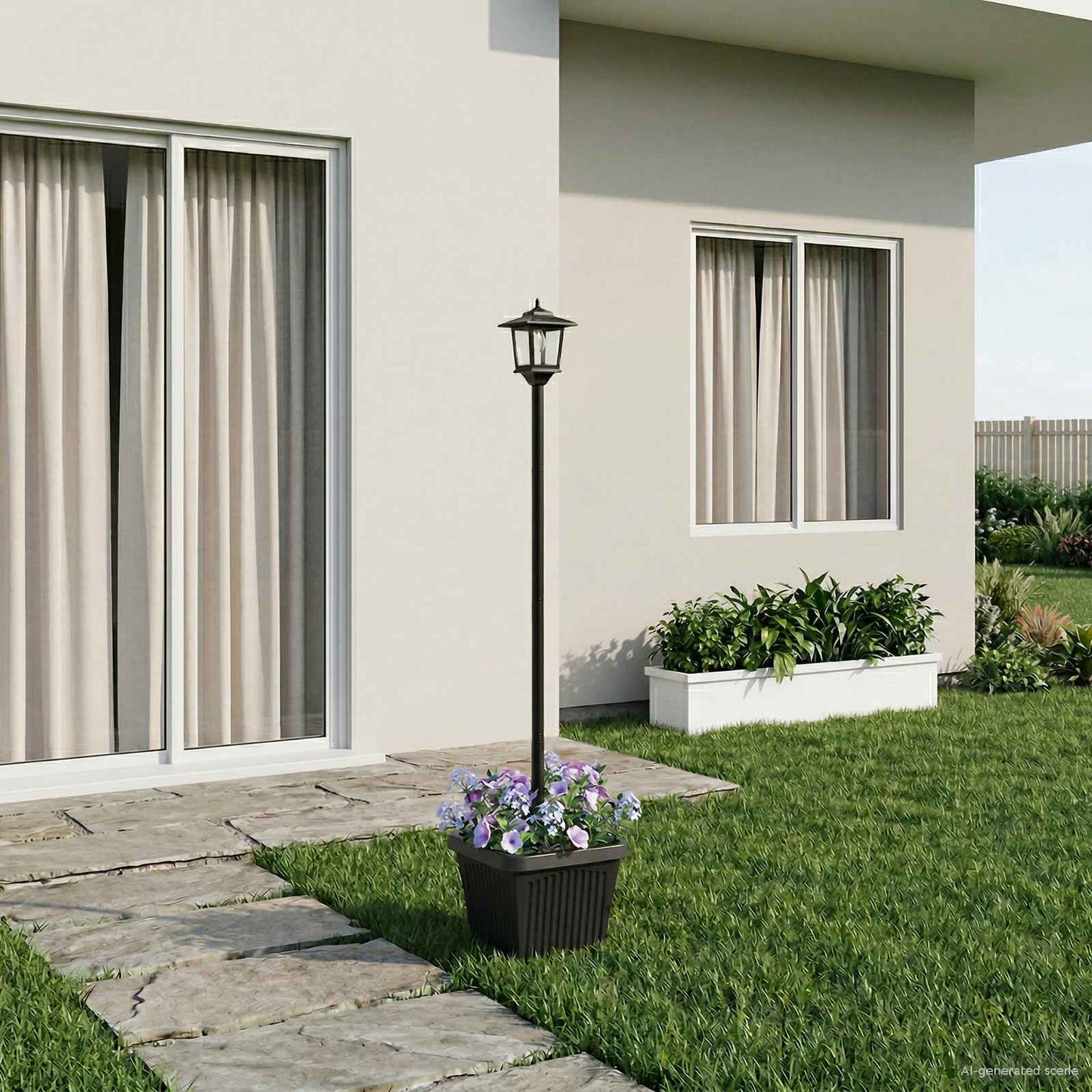vidaXL Solar Lamp Post with Planter Black 32 x 32 x 158 cm