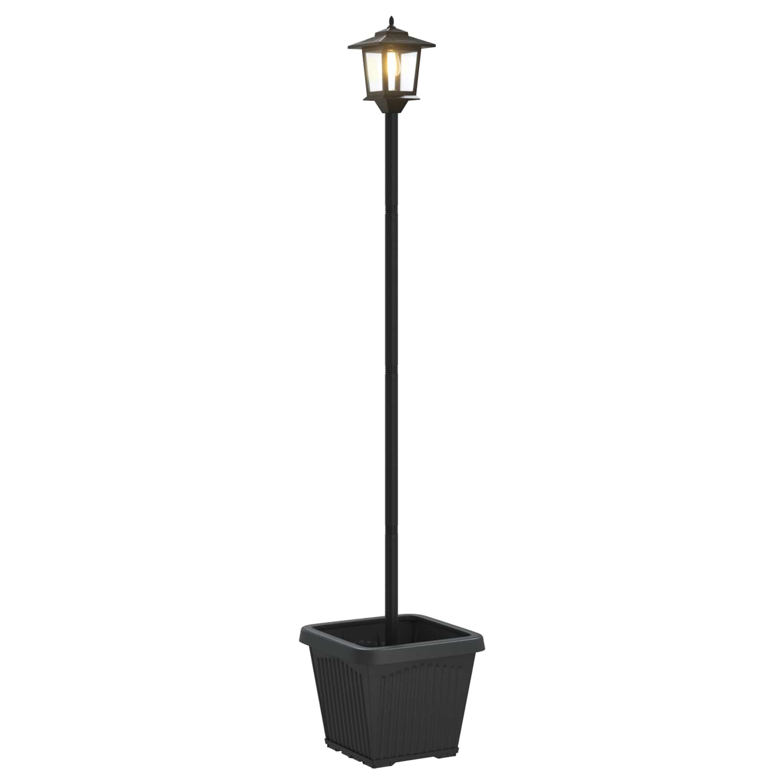 vidaXL Solar Lamp Post with Planter Black 32 x 32 x 158 cm
