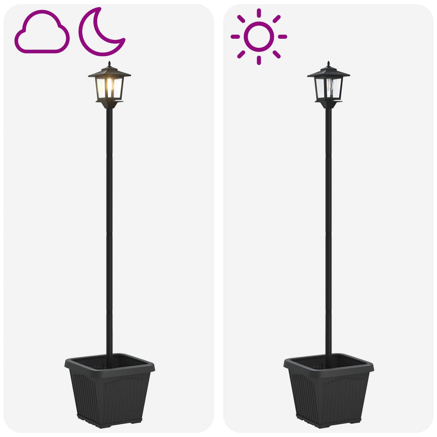 vidaXL Solar Lamp Post with Planter Black 32 x 32 x 158 cm