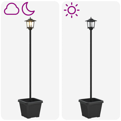 vidaXL Solar Lamp Post with Planter Black 32 x 32 x 158 cm