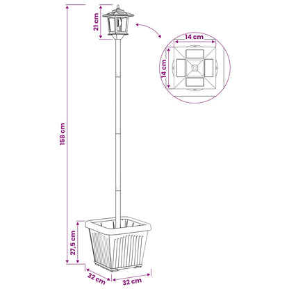 vidaXL Solar Lamp Post with Planter Black 32 x 32 x 158 cm