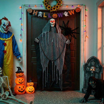 vidaXL Halloween Hanging Grim Reaper SPOOKA Black 112 x 164 cm - 69077