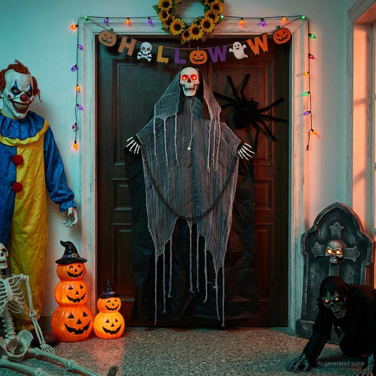 vidaXL Halloween Hanging Grim Reaper SPOOKA Black 112 x 164 cm - 69077