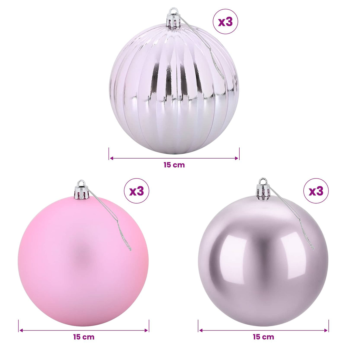 vidaXL Christmas Ball Set XL 9 pcs Pink Dia. 15 cm Plastic