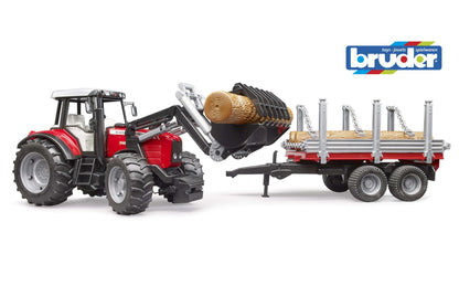 Massey Ferguson 7480 with frontloader and timber trailer