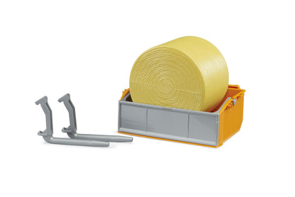 Accessory: Tractor loading box with forks + 1 round bale