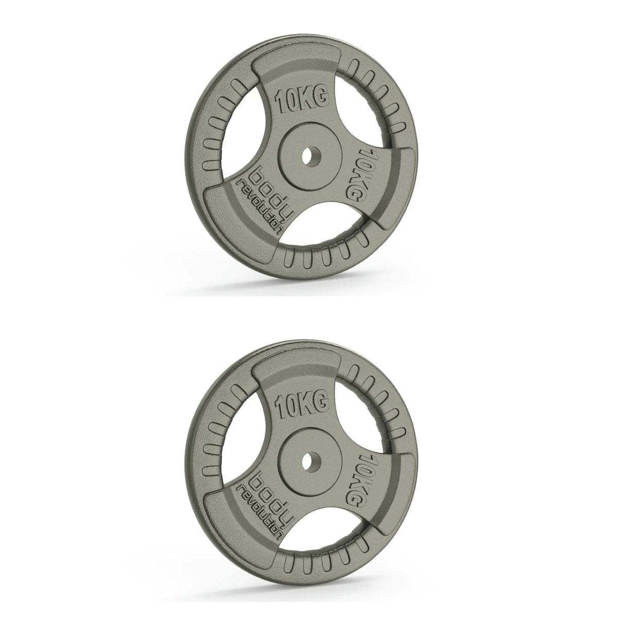 2x 10kg Cast Iron Weight Plates - 1" Standard Tri Grip
