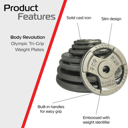 2x 2.5kg Cast Iron Weight Plates - 1" Standard Tri Grip