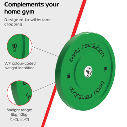 Body Revolution 2 x 10Kg Green Olympic Bumper Plates