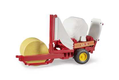 Bale wrapper with ochre and white round bales