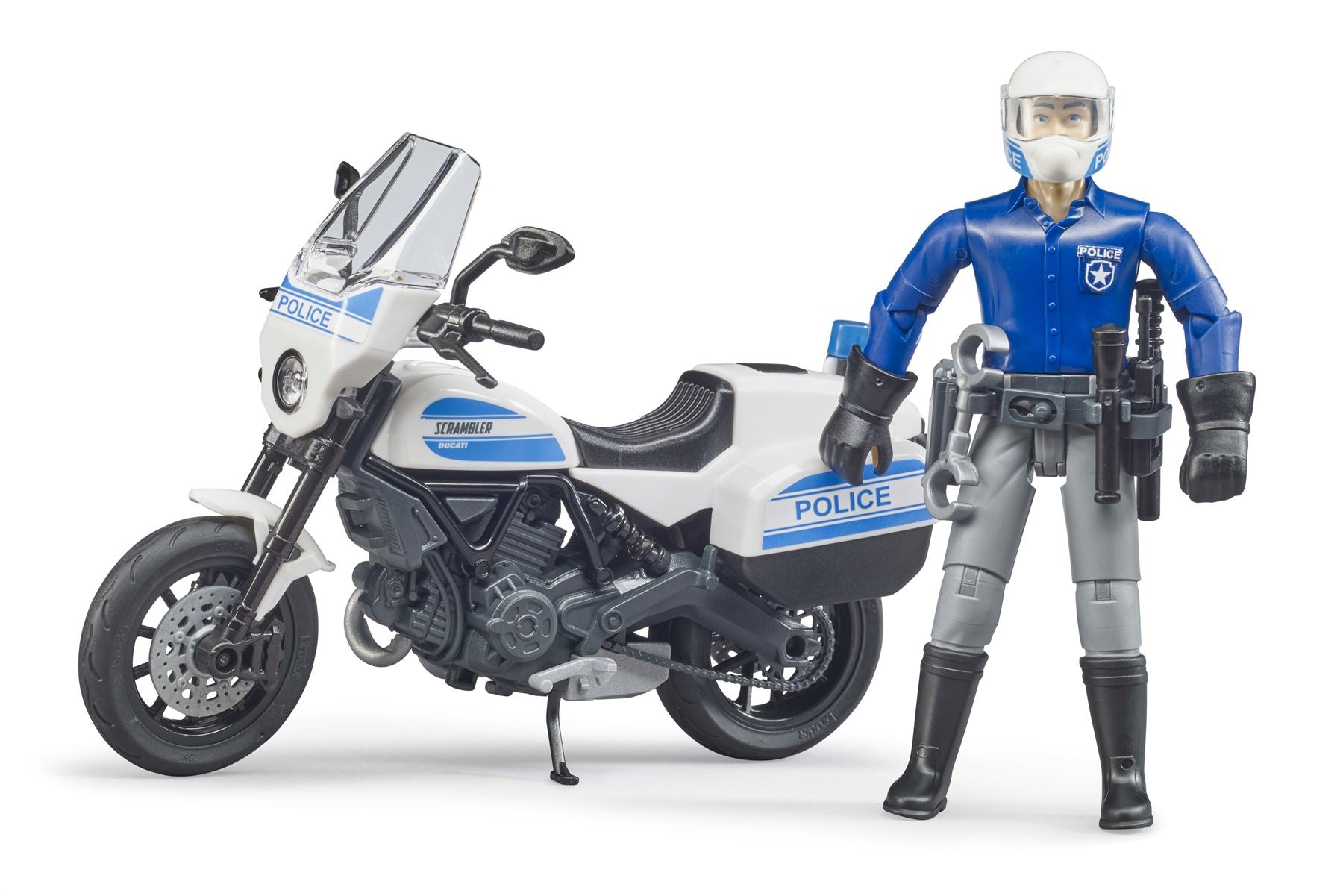 bworld Scrambler Ducati police motorbike and policeman