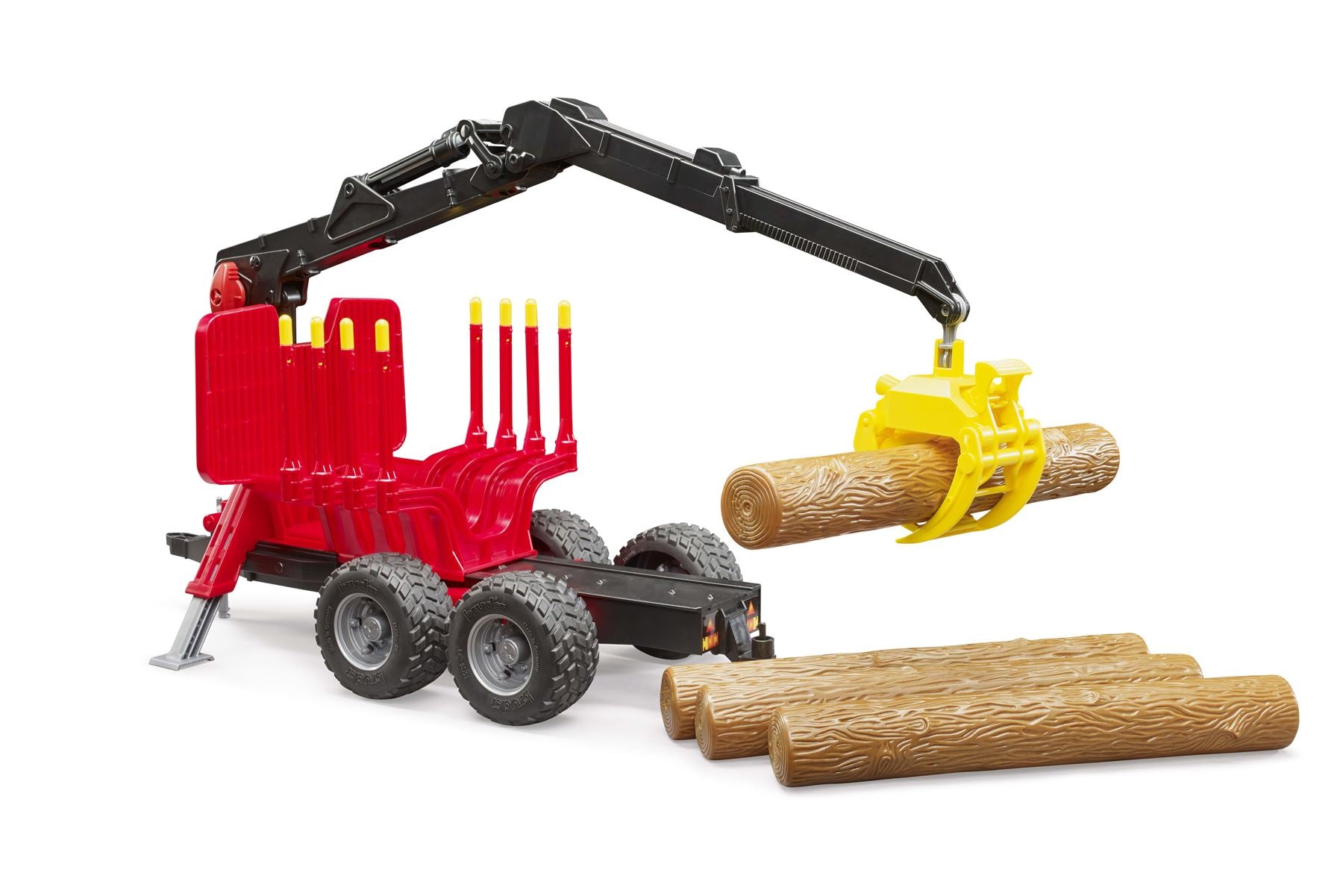 Forestry trailer with loading crane, 4 trunks and grab