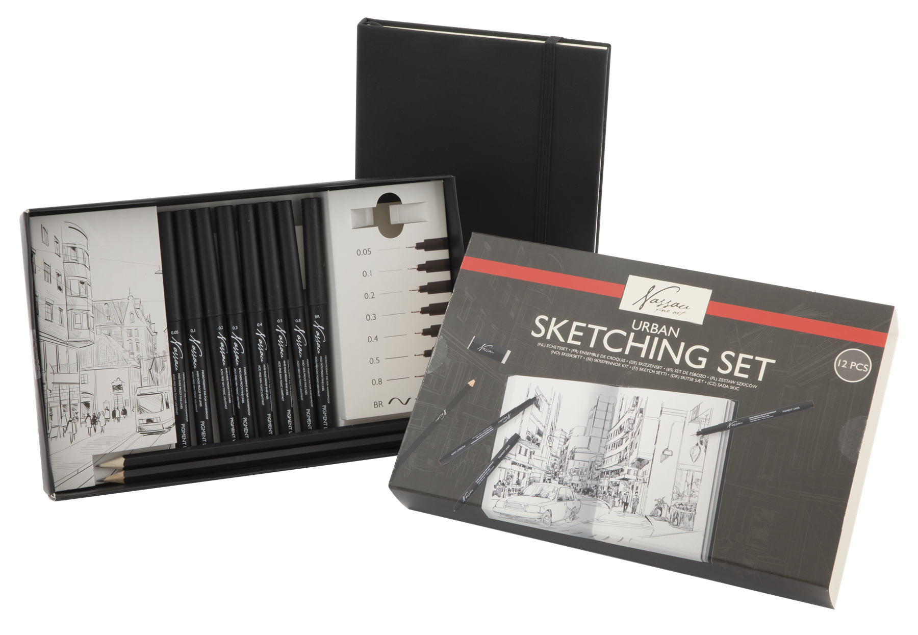 Urban sketch set 12pcs in box size 22.5x14.5cm