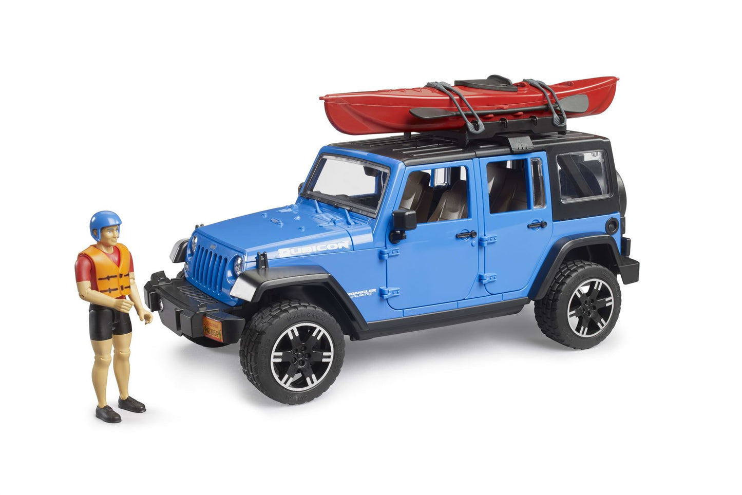 Jeep Wrangler Rubicon Unlimited with kayak and kayaker