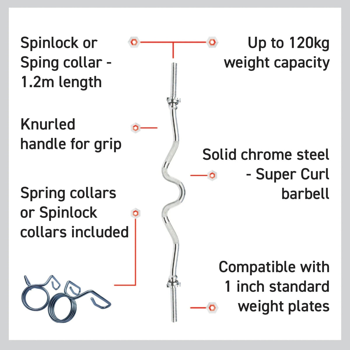 Body Revolution EZ 1" Super Curl Barbell Bar - 1.2m