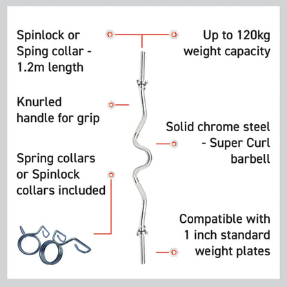 Body Revolution EZ 1" Super Curl Barbell Bar - 1.2m