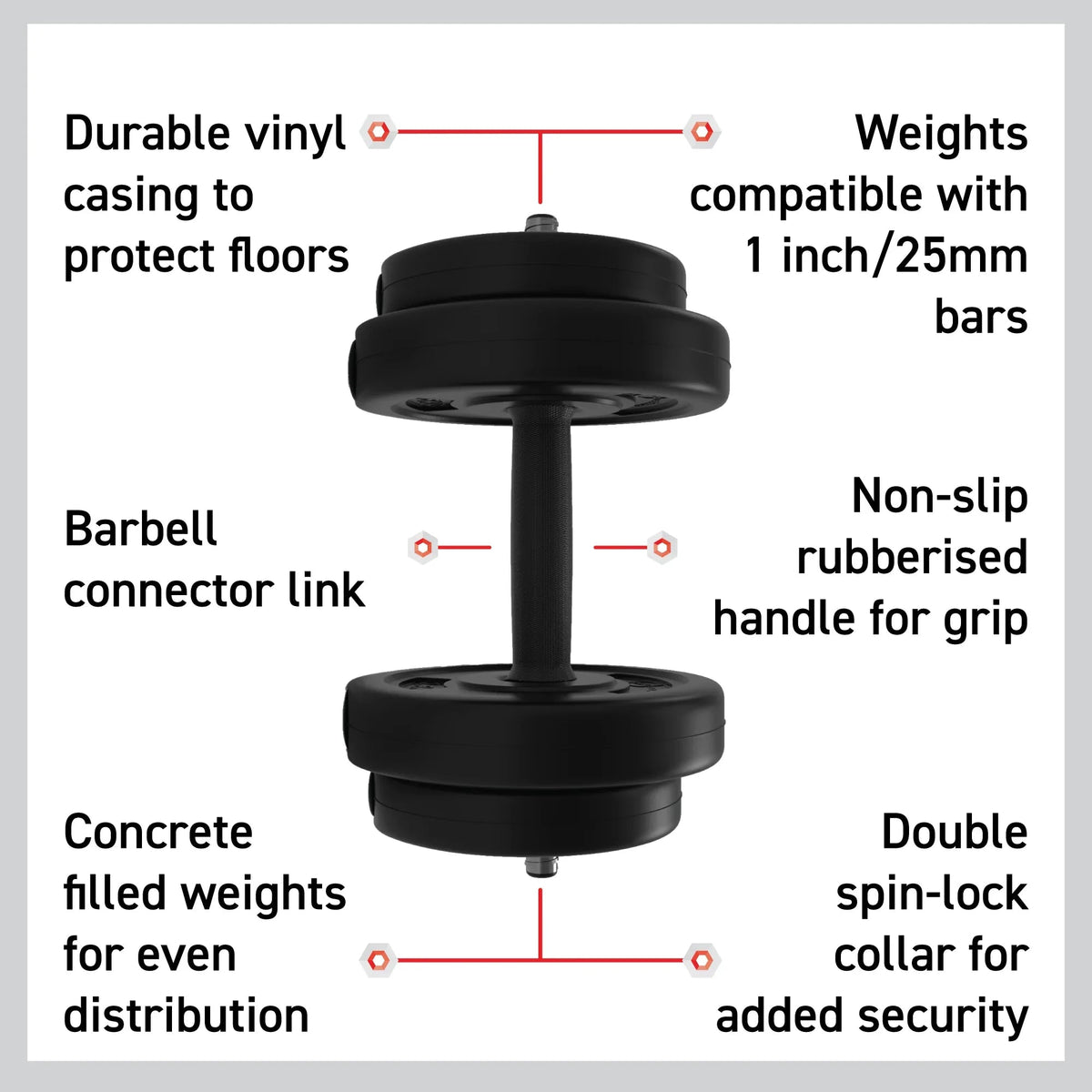Body Revolution Vinyl Adjustable Dumbbell Set (10kg - 50kg) - 141566
