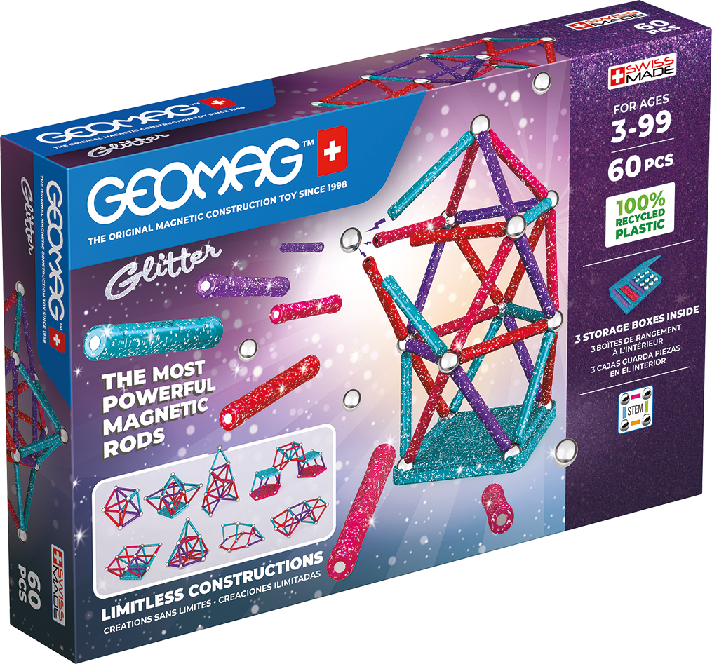 Geomag Recycled Magnetic Glitter Panels - 60 Pieces