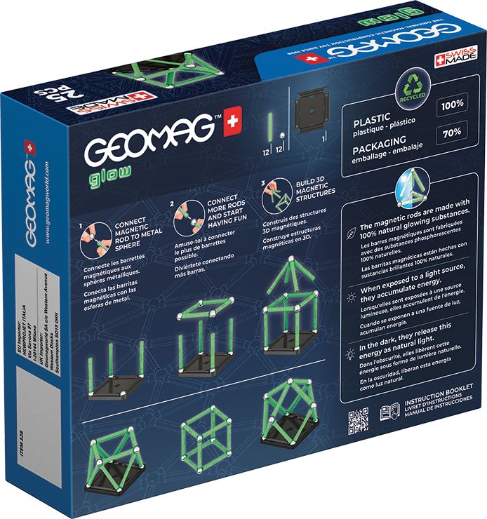 Geomag Glow Recycled Plastic Magnetic Shapes - 25 Pieces