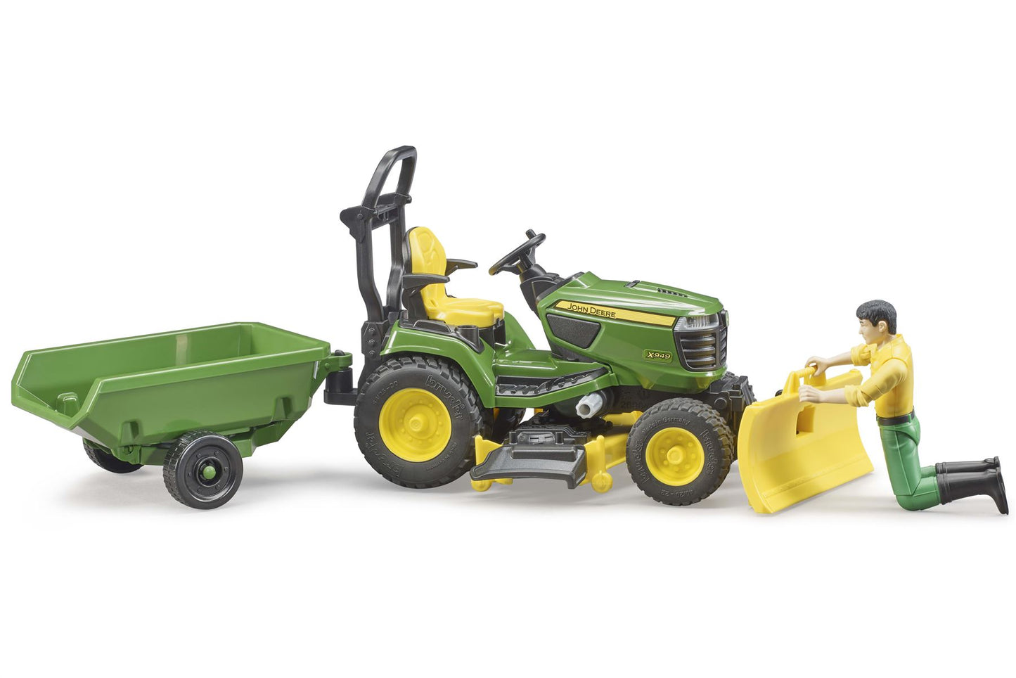 bworld John Deere Lawn tractor with trailer and gardener