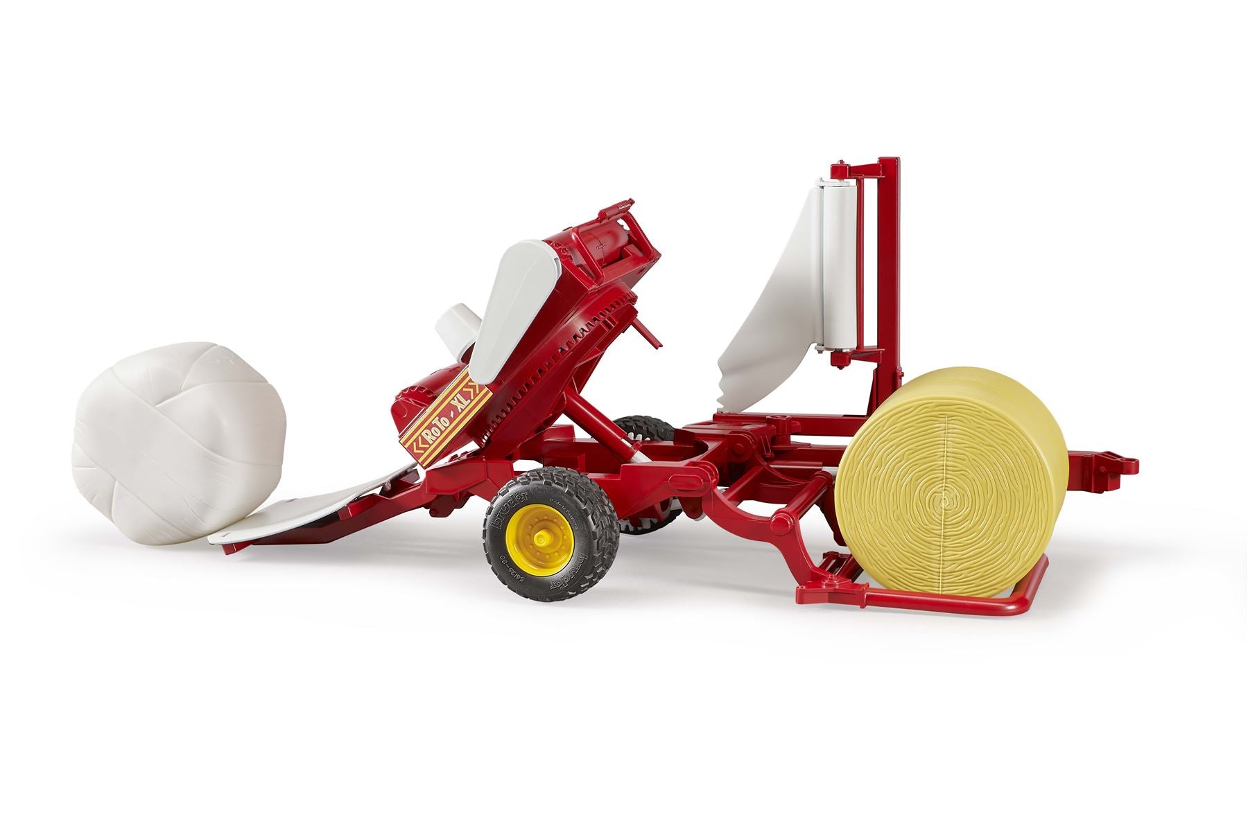 Bale wrapper with ochre and white round bales