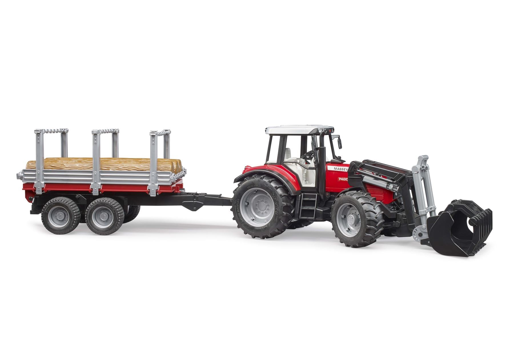 Massey Ferguson 7480 with frontloader and timber trailer