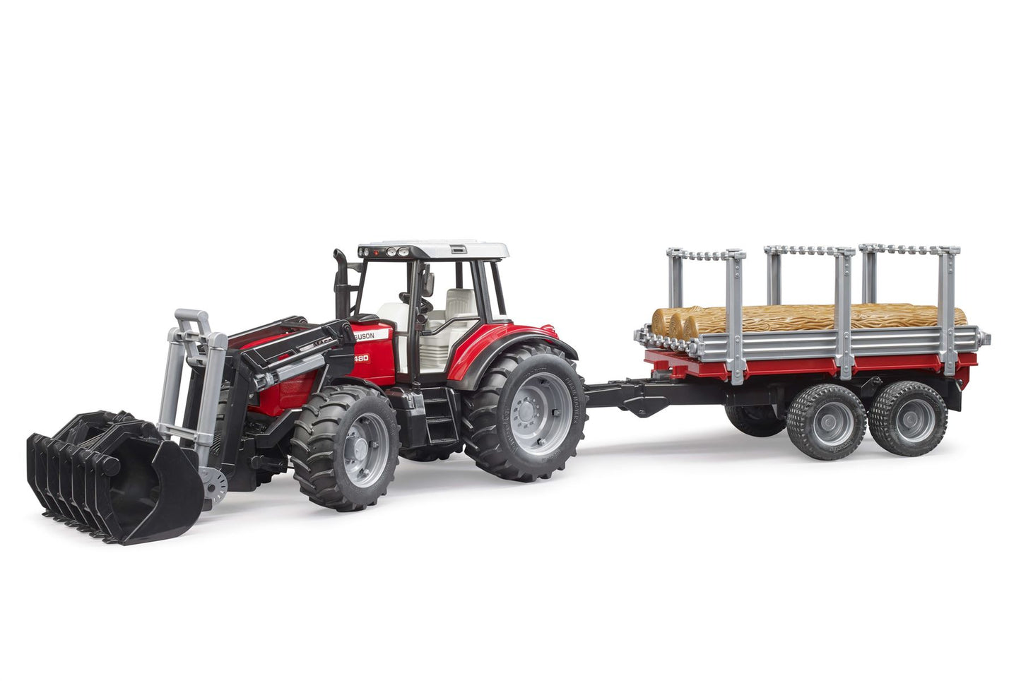 Massey Ferguson 7480 with frontloader and timber trailer