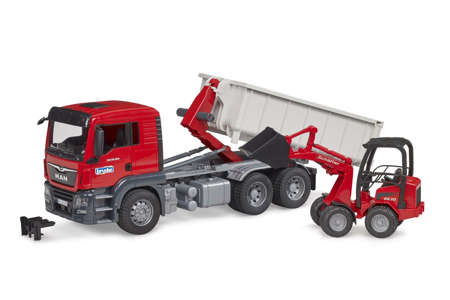 MAN TGS Truck with Roll-Off-Container + Schäffer Compact loa