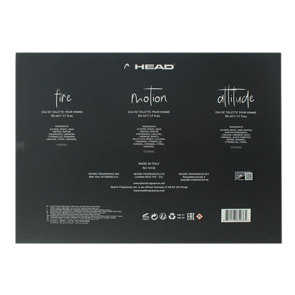 Head Men 3 Piece Gift Set: Attitude EDT 50ml - Fire EDT 50ml - Motion EDT 50ml