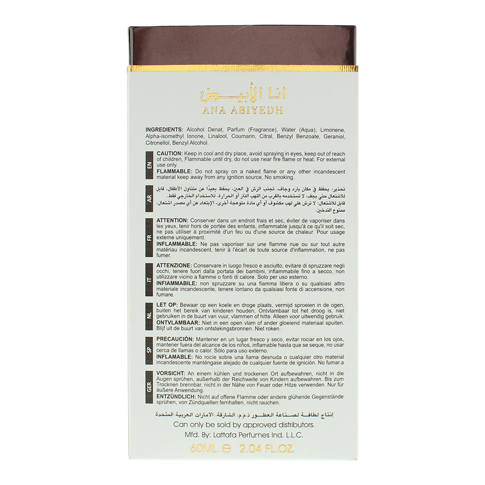 Lattafa Perfumes Ana Abiyedh Leather Eau de Parfum 60ml Spray