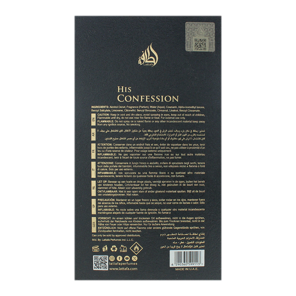 Lattafa Perfumes His Confession Eau de Parfum 100ml Spray